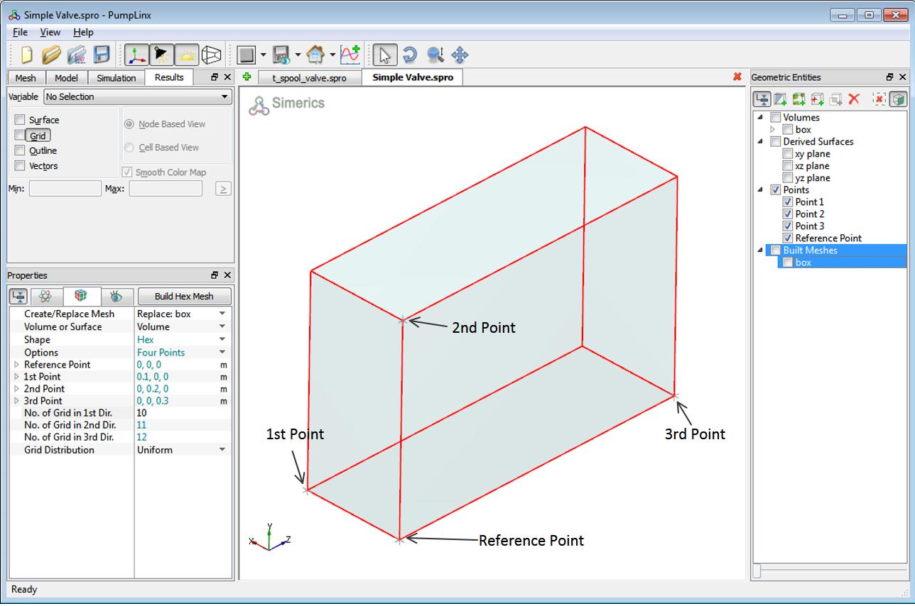 Layout of 4 point Hex Mesh in Simerics Pumplinx.